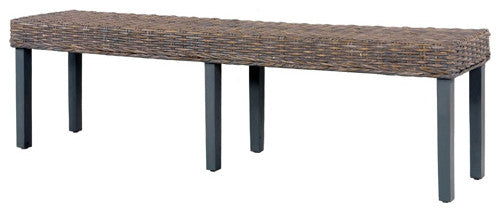 vidaXL Bench Dining Bench Seat Gray Natural Kubu Rattan and Solid Mango Wood