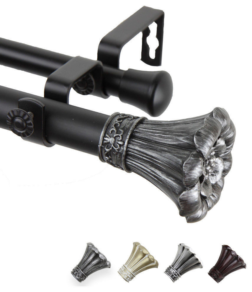 Dakota 1" Double Curtain Rod, Black, 120-170"