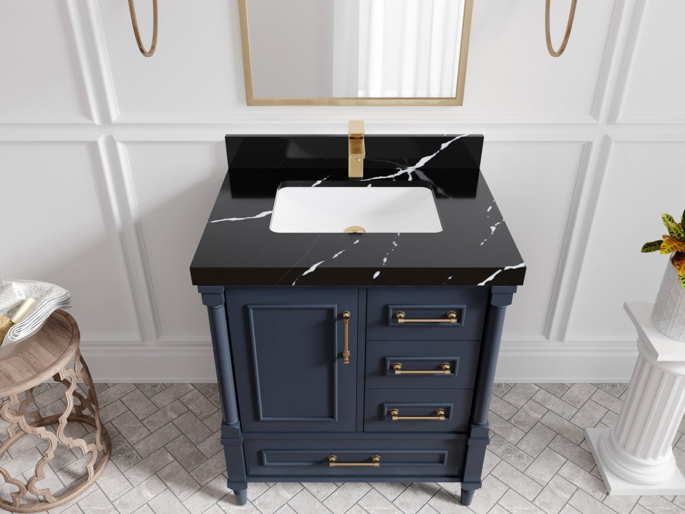 Aberdeen 30 Single Sink Bath Vanity in Hale Navy Blue  2" Calacatta Black