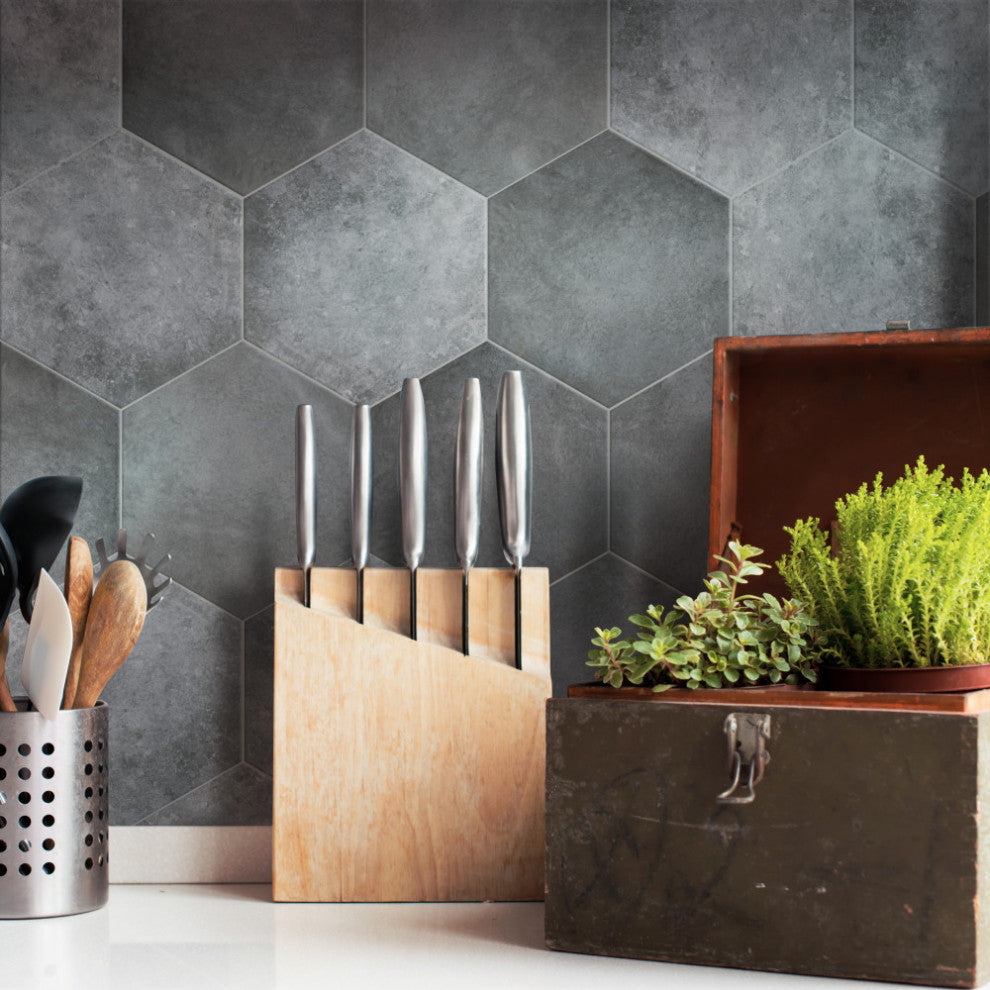 Heritage Hex Carbon Porcelain Floor and Wall Tile
