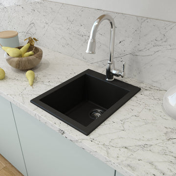 BOCCHI 1608-504-0126 Granite 16" Single Bowl Bar Sink + Strainer In Matte Black
