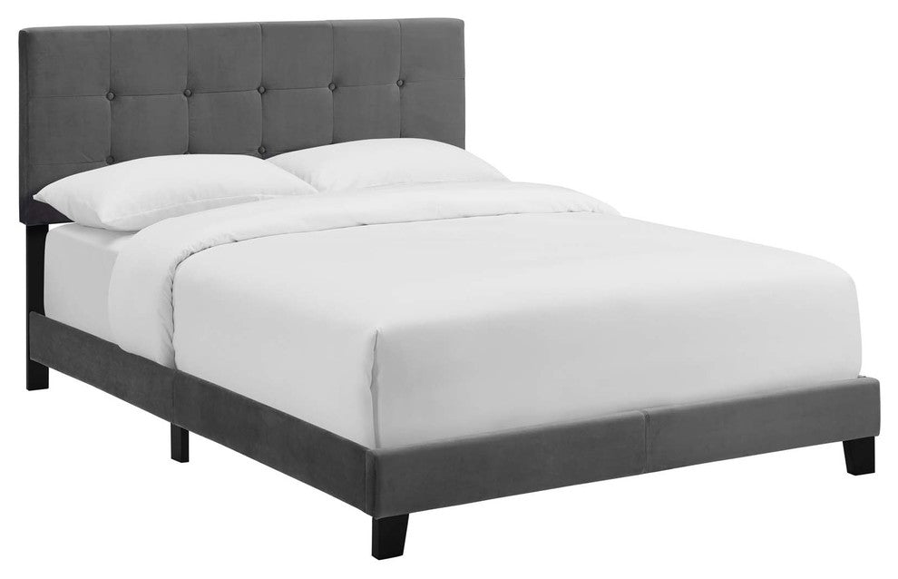 Amira Full Upholstered Velvet Bed, Gray