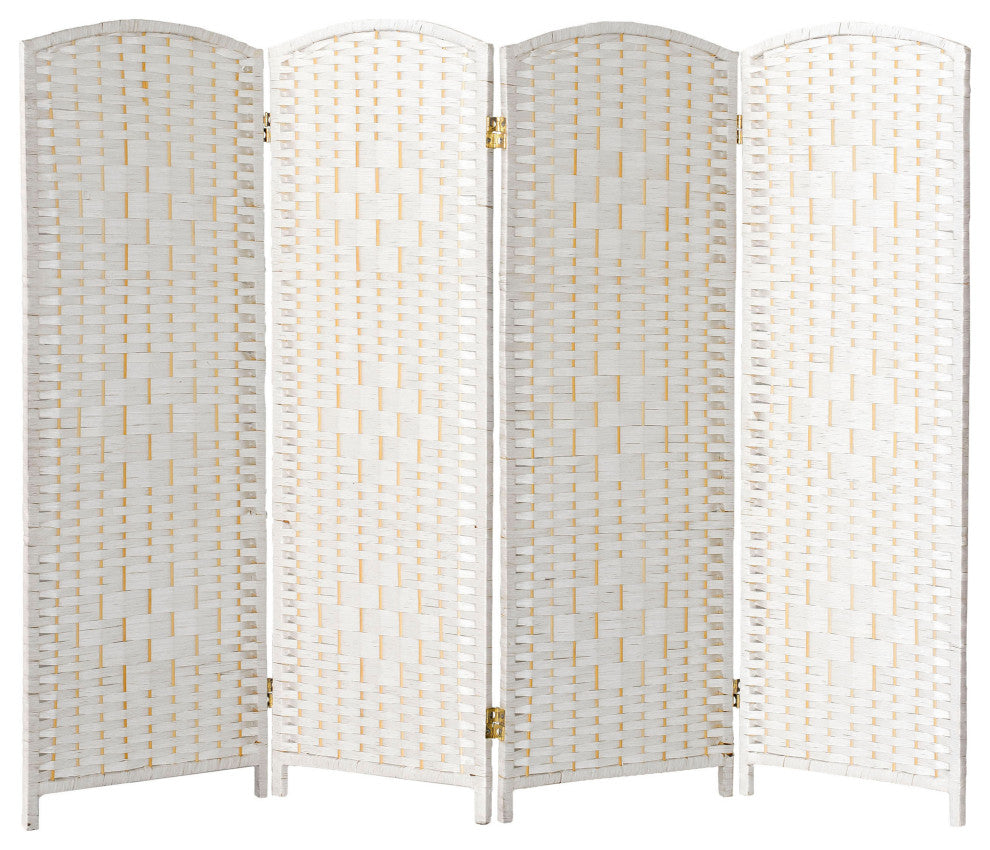 4 ft. Short Diamond Weave Fiber Room Divider White 4 Panel