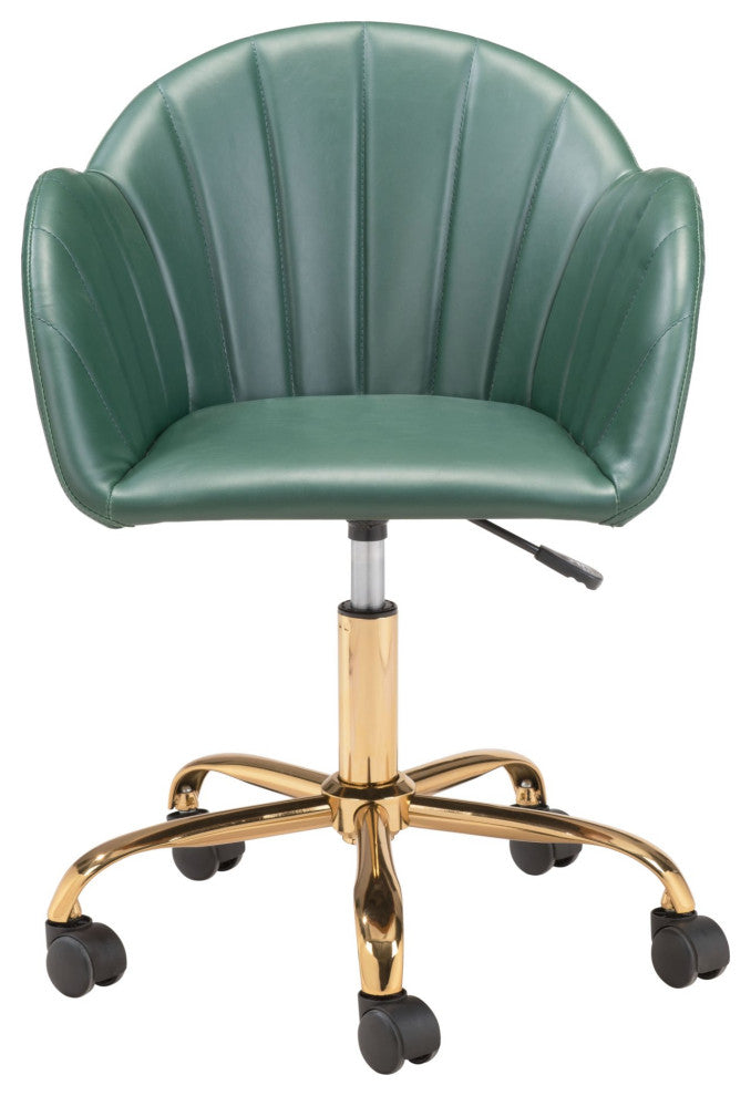 Computer Chair, Faux Vinyl Leather, Steel, Green, Gold, Home Business Office