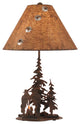 Burnt Sienna Iron Nature Scene Table Lamp, Cowboys Around Campfire, 18"x 28.5"