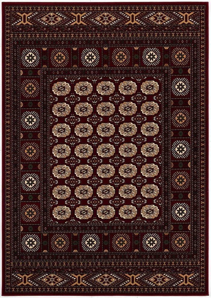 7" Round Red Eclectic Geometric Pattern Area Rug
