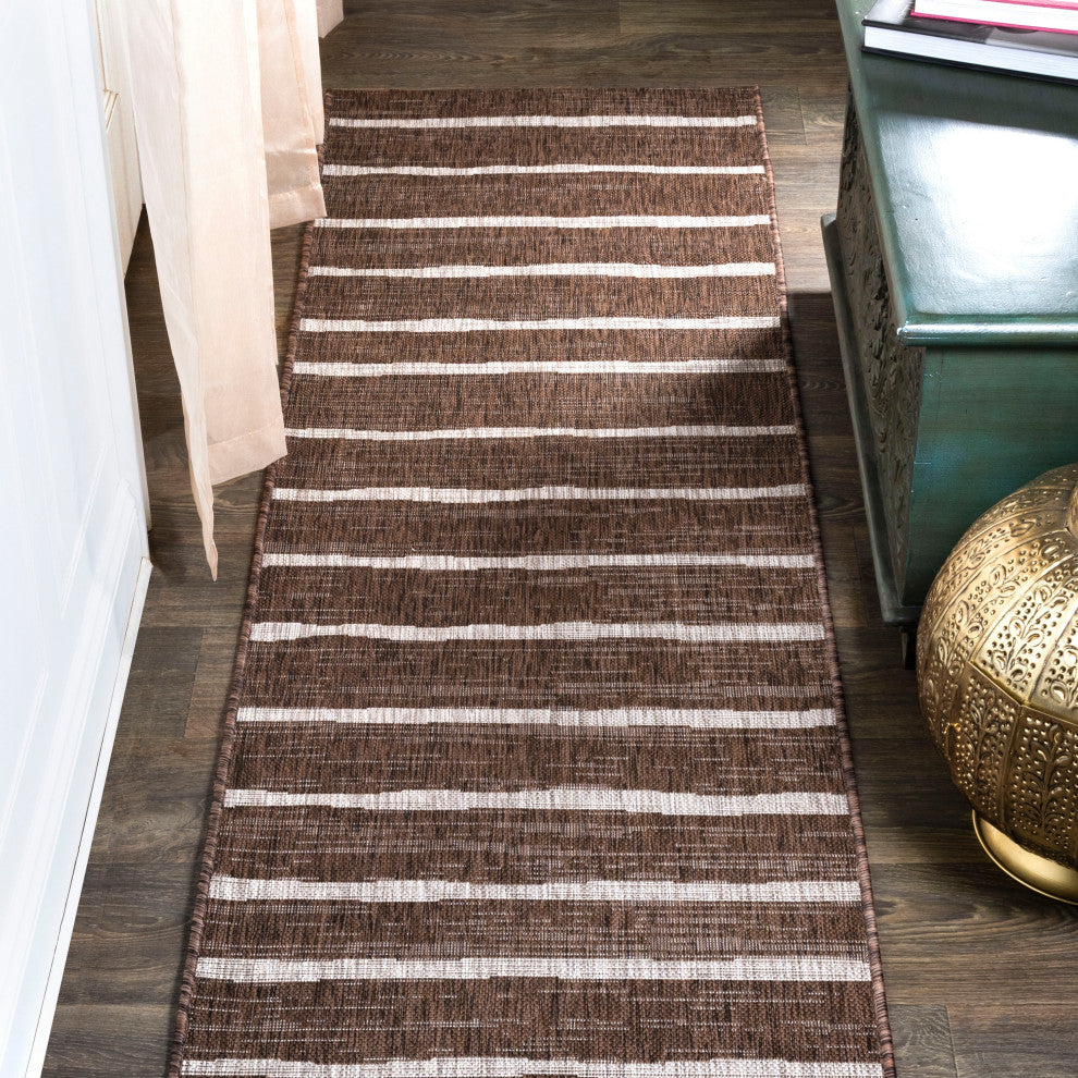 Colonia Berber Stripe Indoor/Outdoor Rug, Brown/Beige, 2x10
