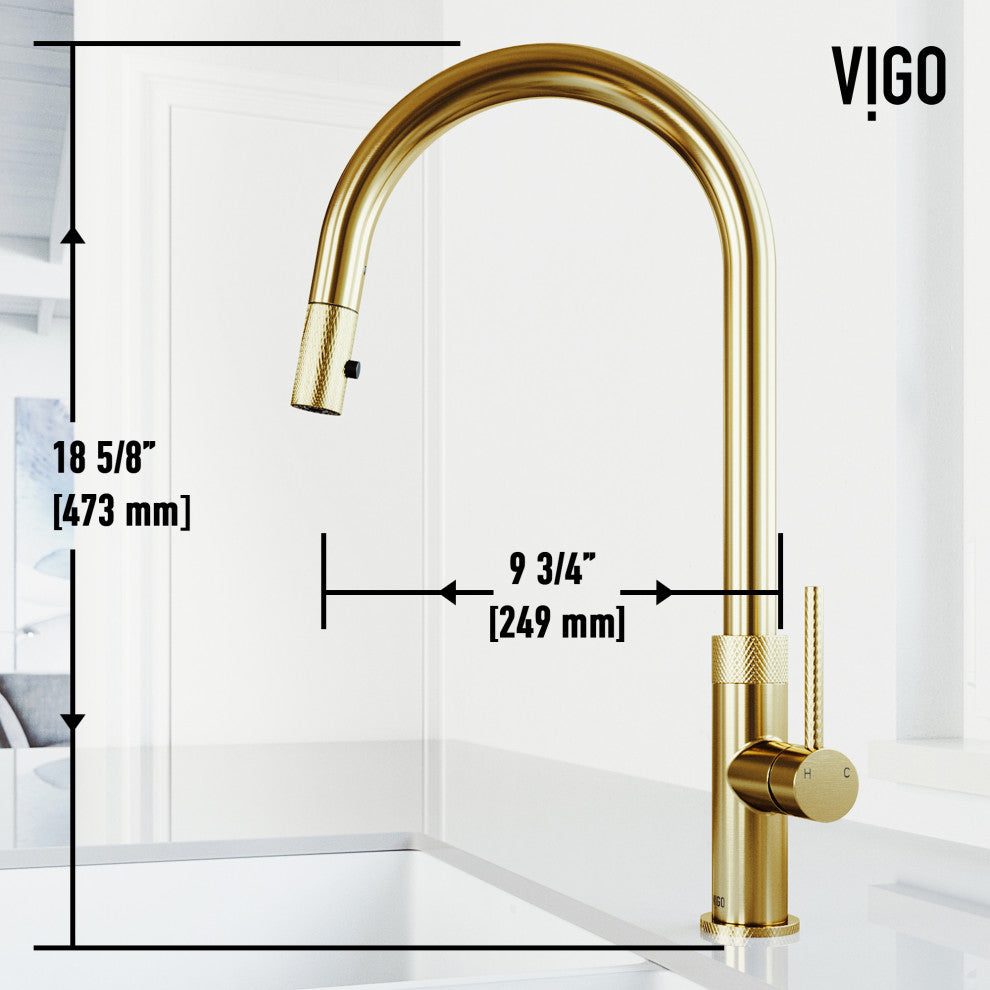 VIGO Bristol 19" H Single Handle Pull-Down Sprayer Kitchen Faucet, Matte Brushed Gold, Without Extras