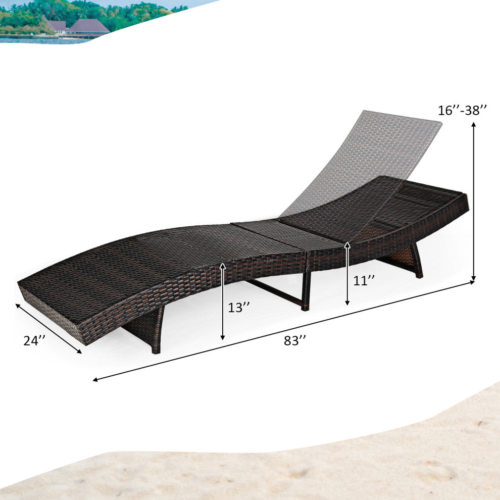 Costway Adjustable Pool Lounge Chair Outdoor Furniture PE Wicker W/Cushion