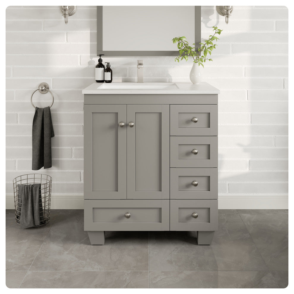 Eviva Happy 30"Wx18" Bathroom Vanity, White Carrara Quartz Countertop