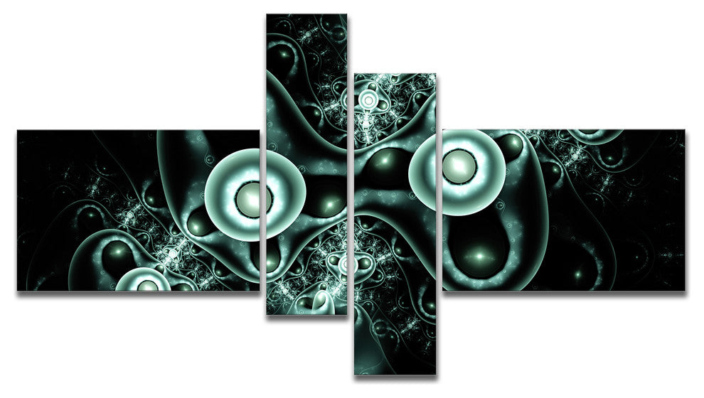 Blue on Black 3D Surreal Design, Abstract Canvas Art Print, 60"x32", 4 panels