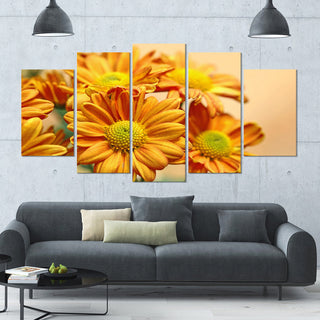 Yellow Flowers in the Garden, Large Floral Canvas Art Print, 60"x32", 5 Panels