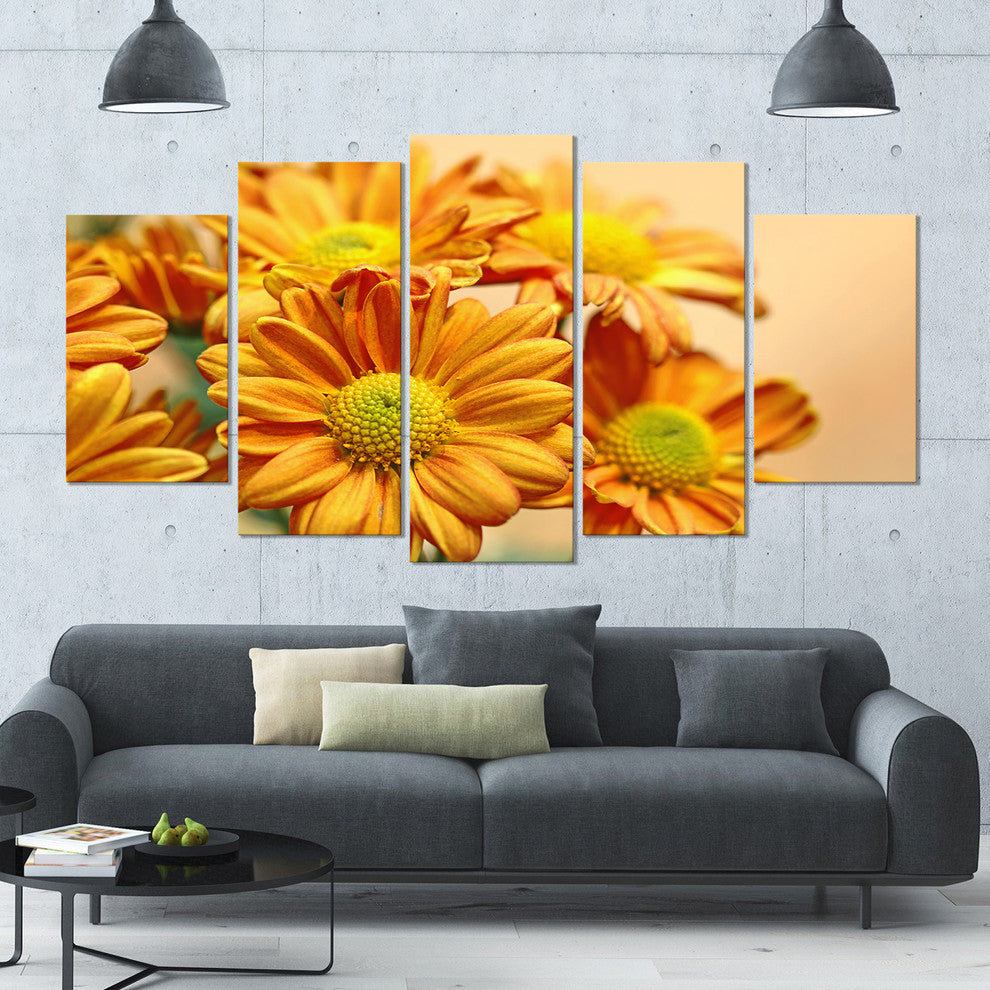 Yellow Flowers in the Garden, Large Floral Canvas Art Print, 60"x32", 5 Panels