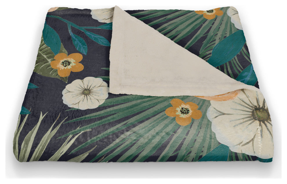 Navy Tropical Floral 50x60 Coral Fleece Blanket