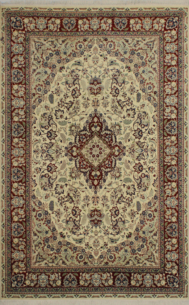 Pak-Persian Tabriz Ivory Rug, 6'1x9'7