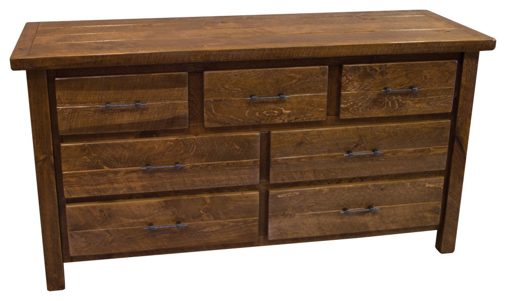 Rustic Barn Wood Style Timber Peg 7-Drawer Dresser, Early American