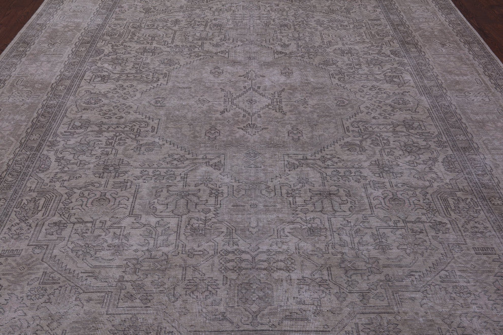 9' 6" X 12' 1" Hand Knotted Persian Vintage White Wash Rug Q8507
