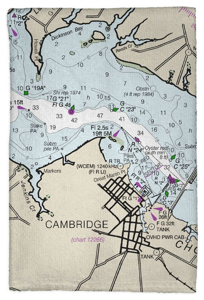 Cambridge, MD Nautical Map Kitchen Towel - Two Sets of Two (4 Total)
