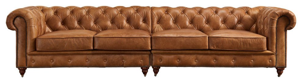 Century Chesterfield Sofa Light Brown Leather 118"