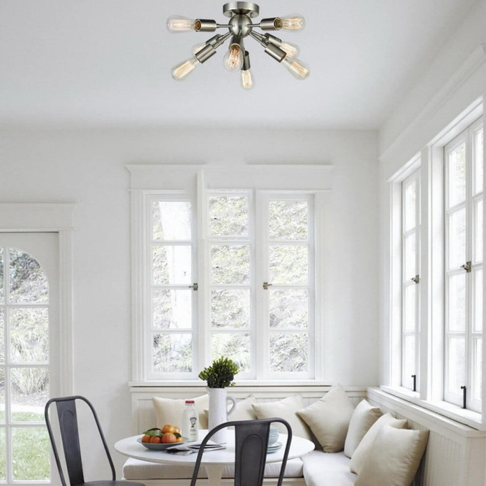 Milano Sputnik Ceiling Light 8-light Flush Mount Fixture, Brushed Nickel