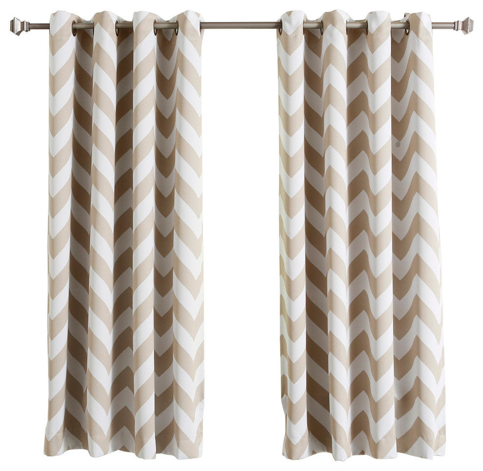 Chevron Printed Grommet Curtains, Pair, Beige, 63"