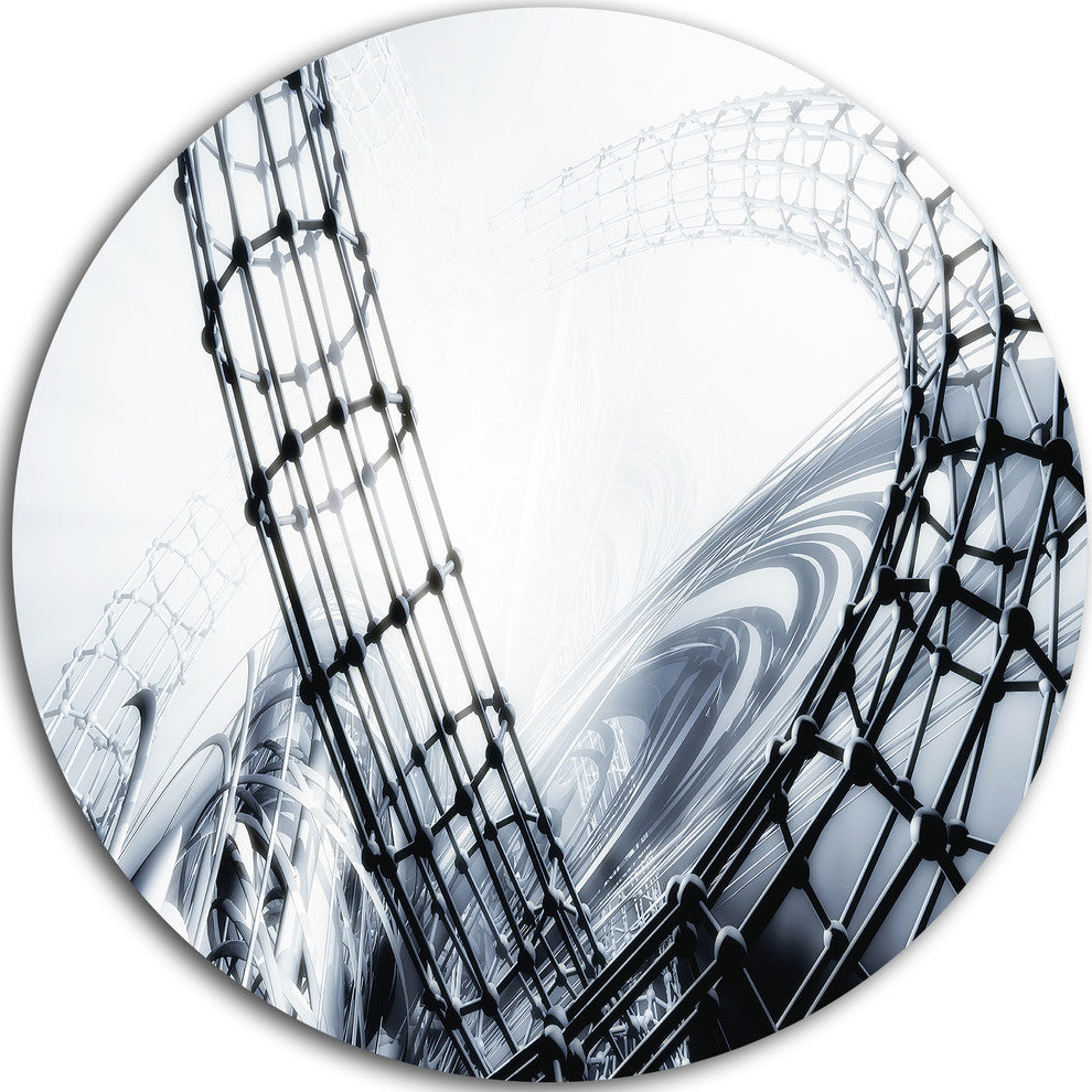 Fractal 3D Black White Design, Abstract Art Disc Metal Artwork, 36"