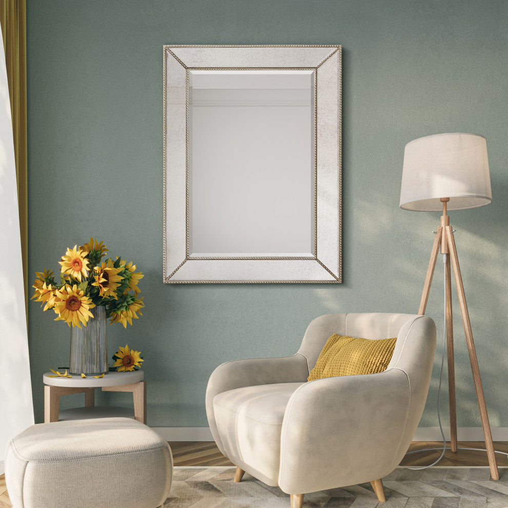 Champagne Bead Beveled Rectangle Solid wood framed Wall Mirror,multi size, 40" X 30