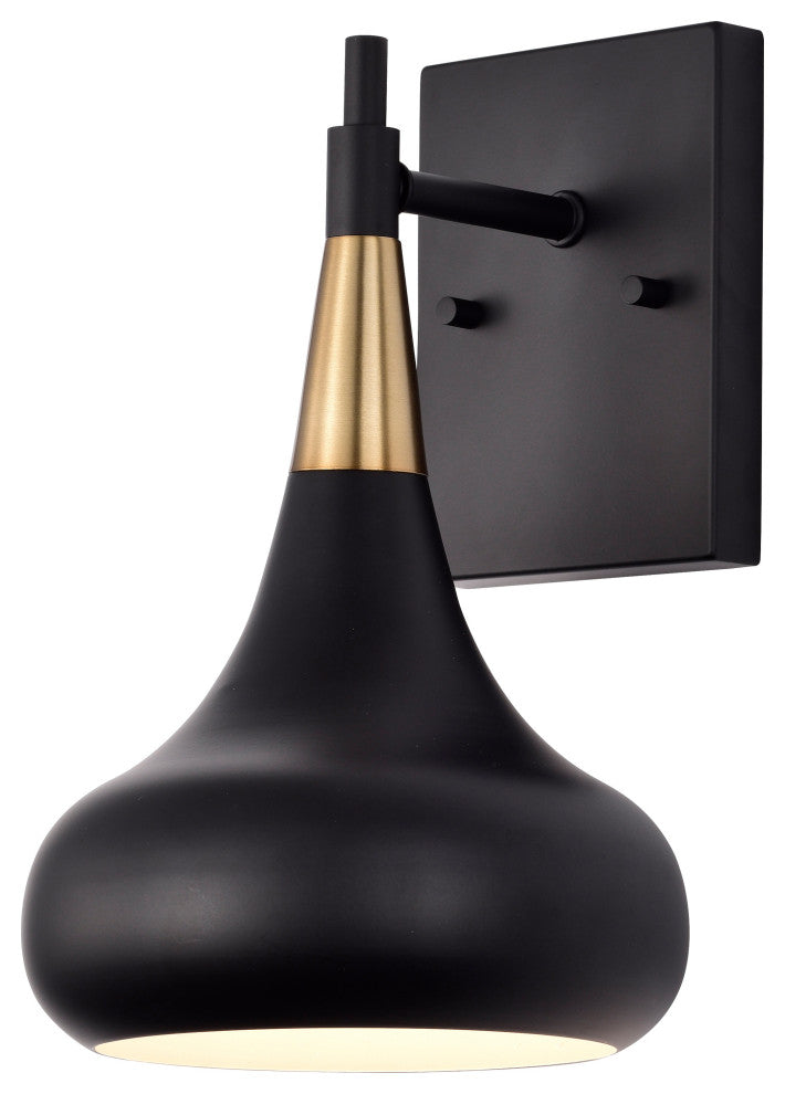 Phoenix 1-Light Wall Sconce, Matte Black With Vintage Brass