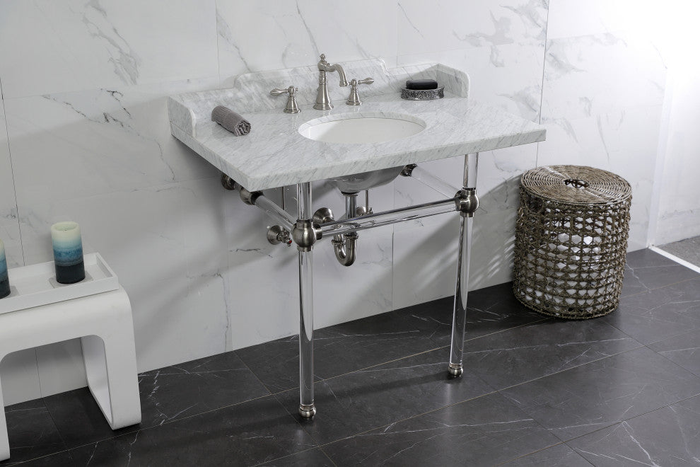Kingston Brass LMS3630MA8 36" Carrara Marble Console Sink, Acrylic Legs