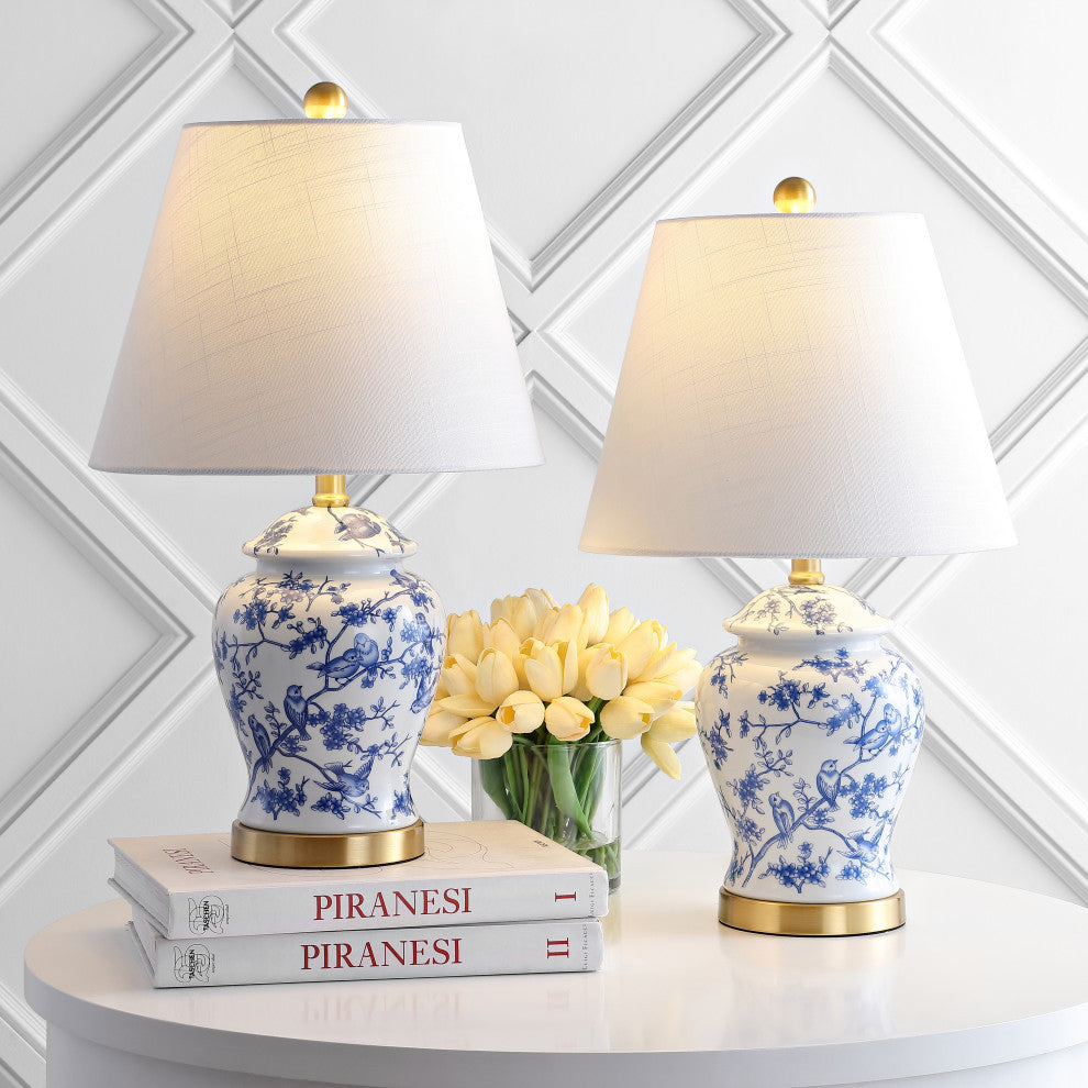 Penelope 22" Chinoiserie Table Lamp, Blue and White, Set of 2