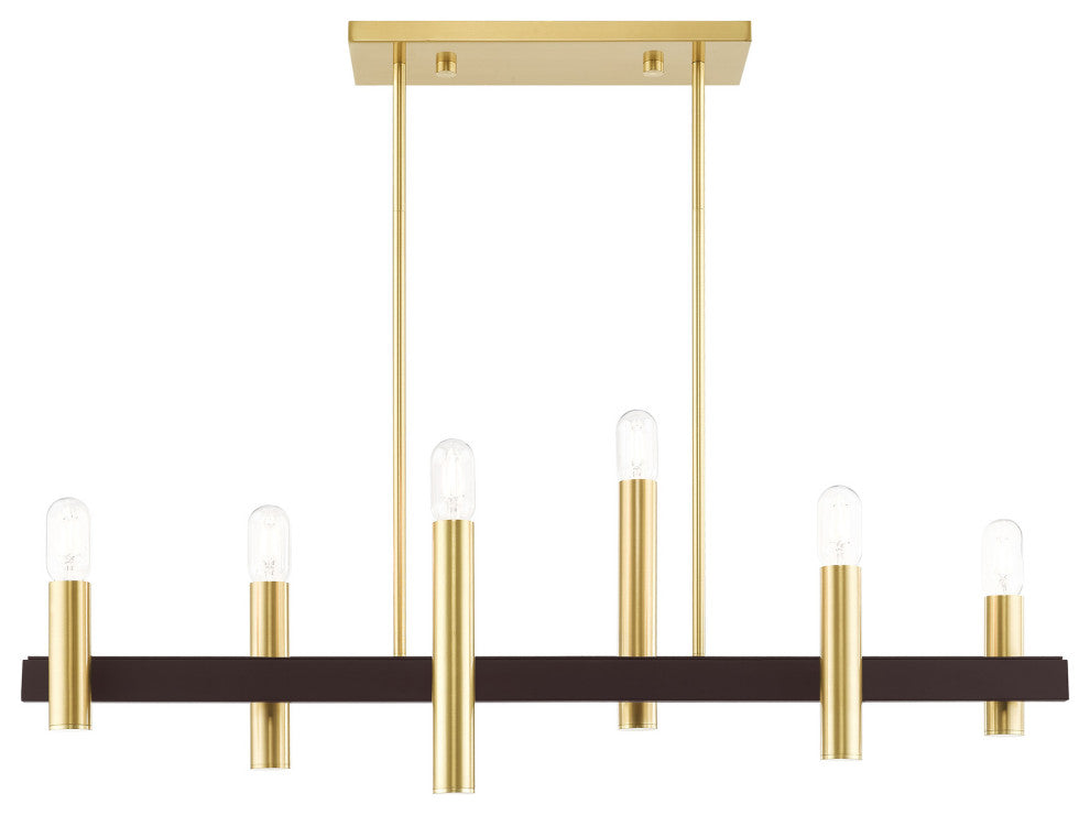 Livex Lighting Helsinki 6 Light Satin Brass, Bronze Accents Linear Chandelier