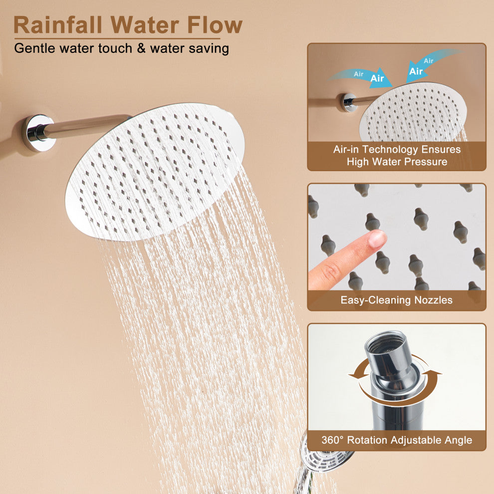 12" Luxury Shower System Set with Handheld Spray & 6 Body Jets, Chrome