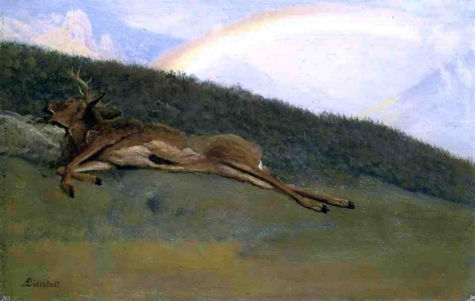 Albert Bierstadt Rainbow over a Fallen Stag, 18"x27" Wall Decal