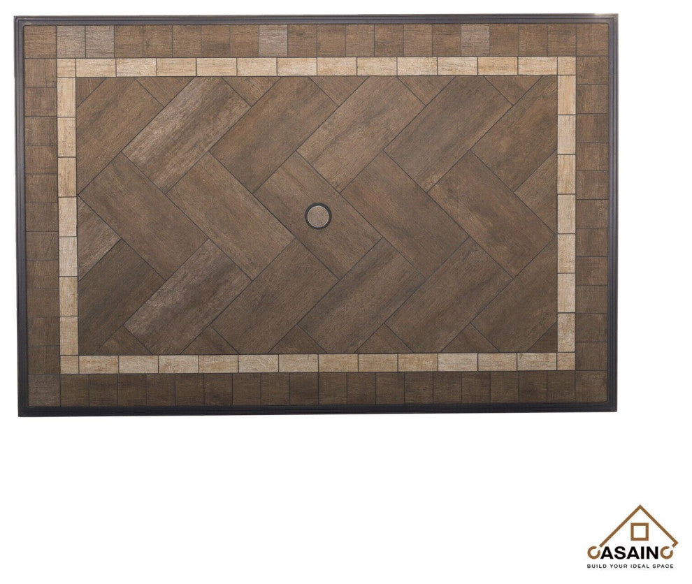 CASAINC Dining Table Aluminum Ceramic Tile Top Rectangular with Umbrella Hole