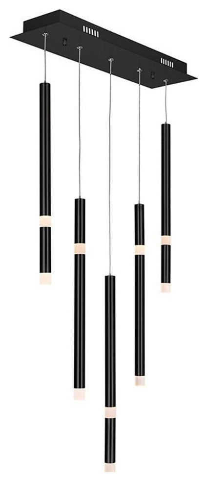 CWI Lighting Flute 5 Light Contemporary Metal LED Chandelier in Black
