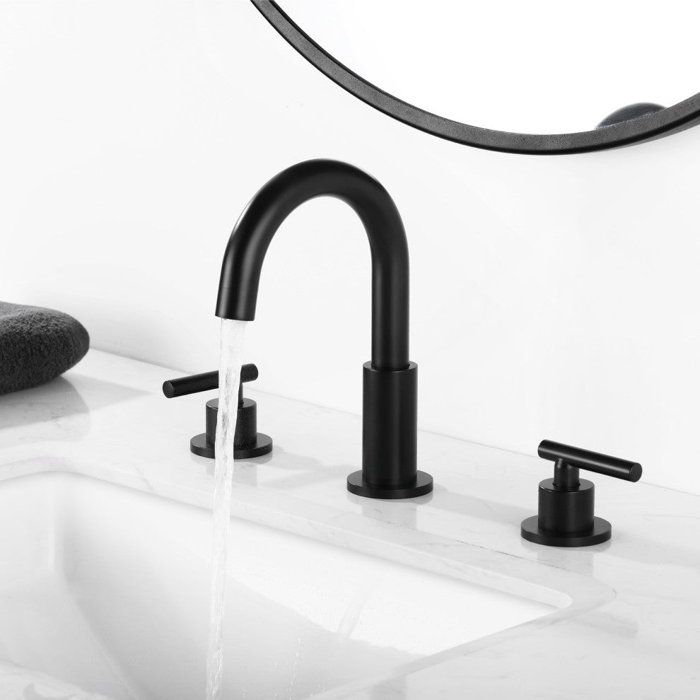 8 in. Widespread 2-Handle High Arc Bathroom Faucet with Brass Dics Valve, Black