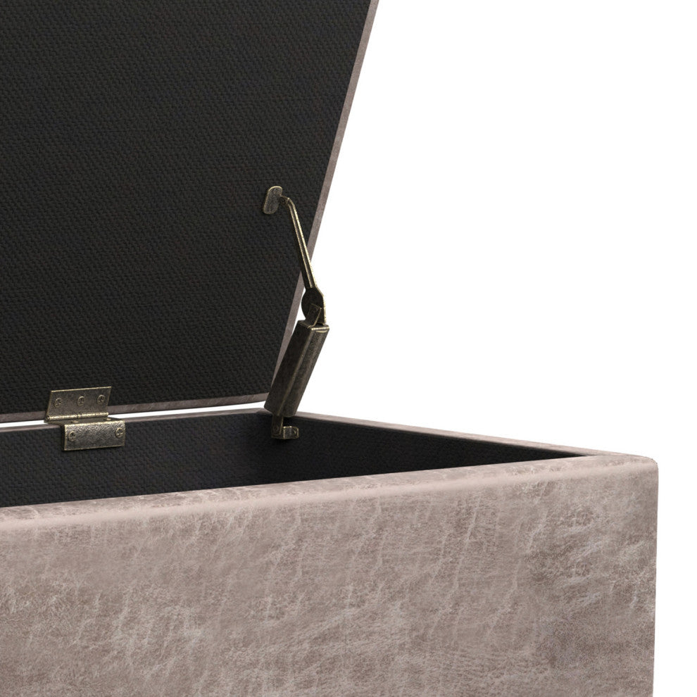 Shay Mid Century Rectangular Storage Ottoman, Distressed Grey Taupe