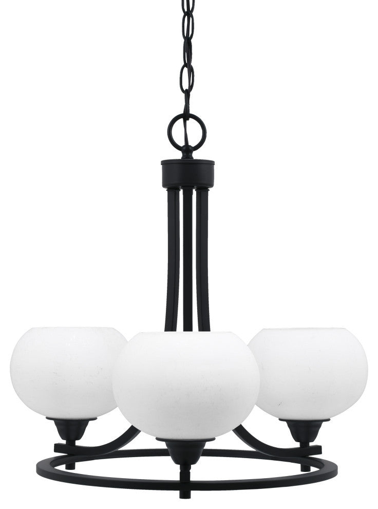 Paramount 3-Light Chandelier, Matte Black, 7" White Muslin Glass