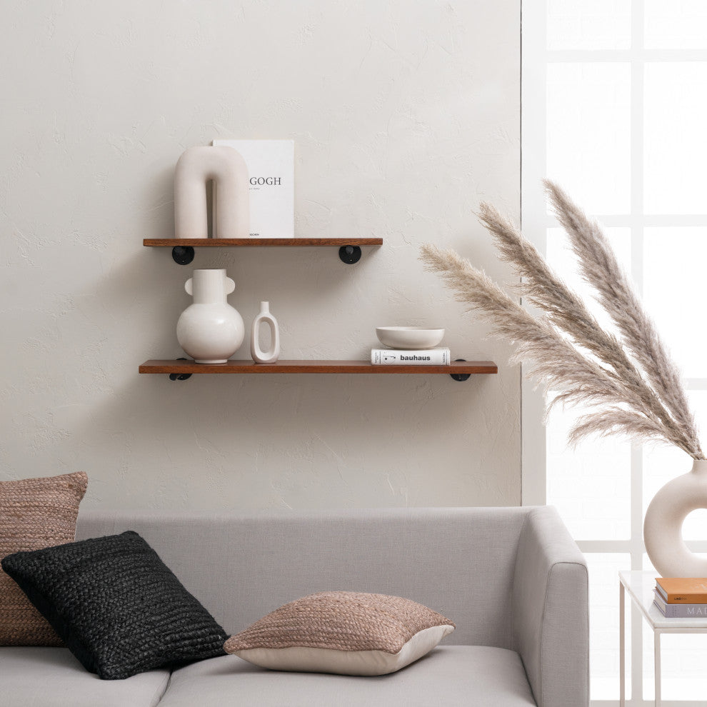Bailey Wall Mounted Shelves, Walnut, 24"