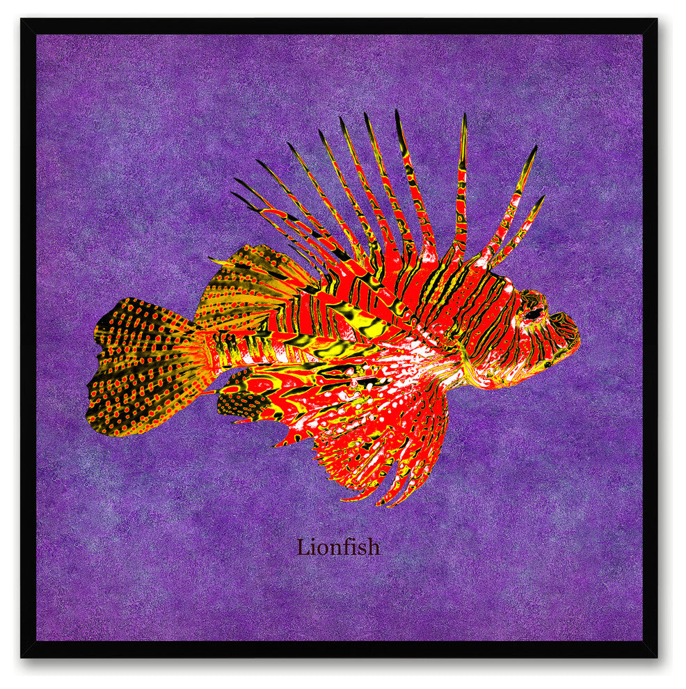 Lionfish Animal Purple Print on Canvas with Picture Frame, 20"x20"