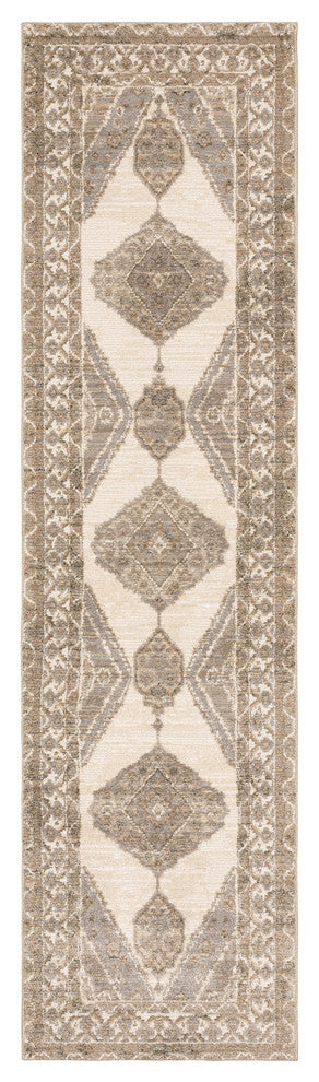 Adeline Muted Medallion Beige and Ivory Area Rug, 2'3"x8'