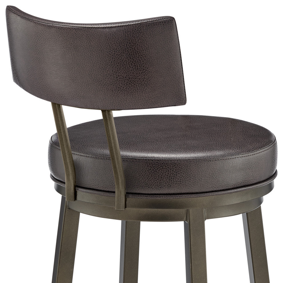 Dalza Swivel Counter or Bar Stool in Mocha Finish with Brown Faux Leather, 30