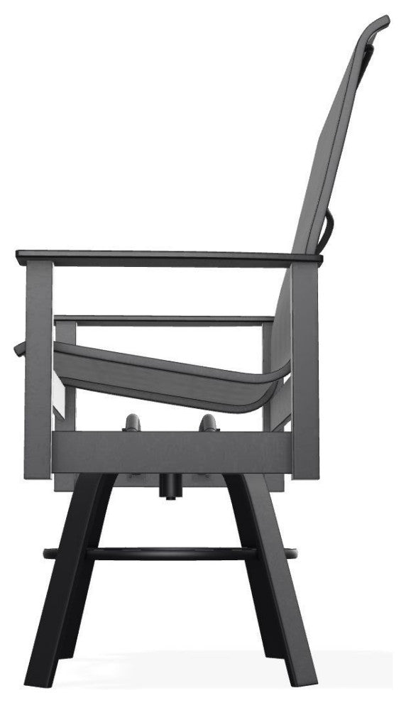 Leeward Sling Balcony Height Outdoor Swivel Armchair, Collect Charcoal/Black