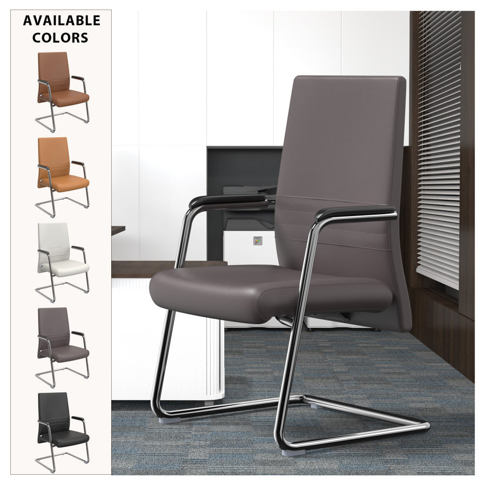 LeisureMod Aleen Office Chair With Upholstered Seat and Metal Armrest, Gray
