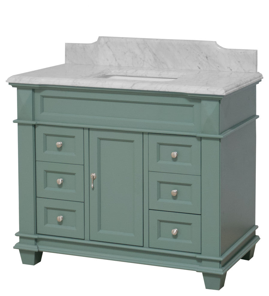 Elizabeth 42" Bathroom Vanity, Sage Green, Carrara Marble