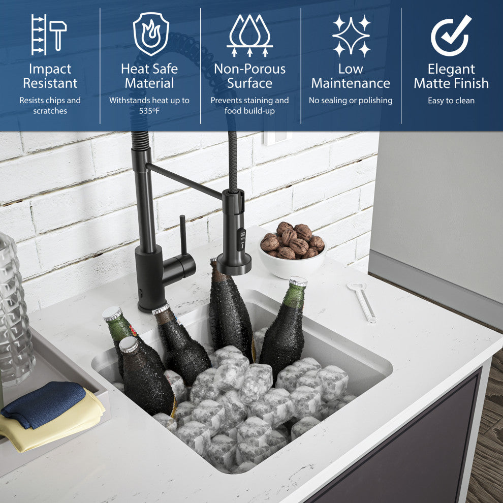 Karran Undermount Quartz Composite 17" Bar Single Bowl Sink, White