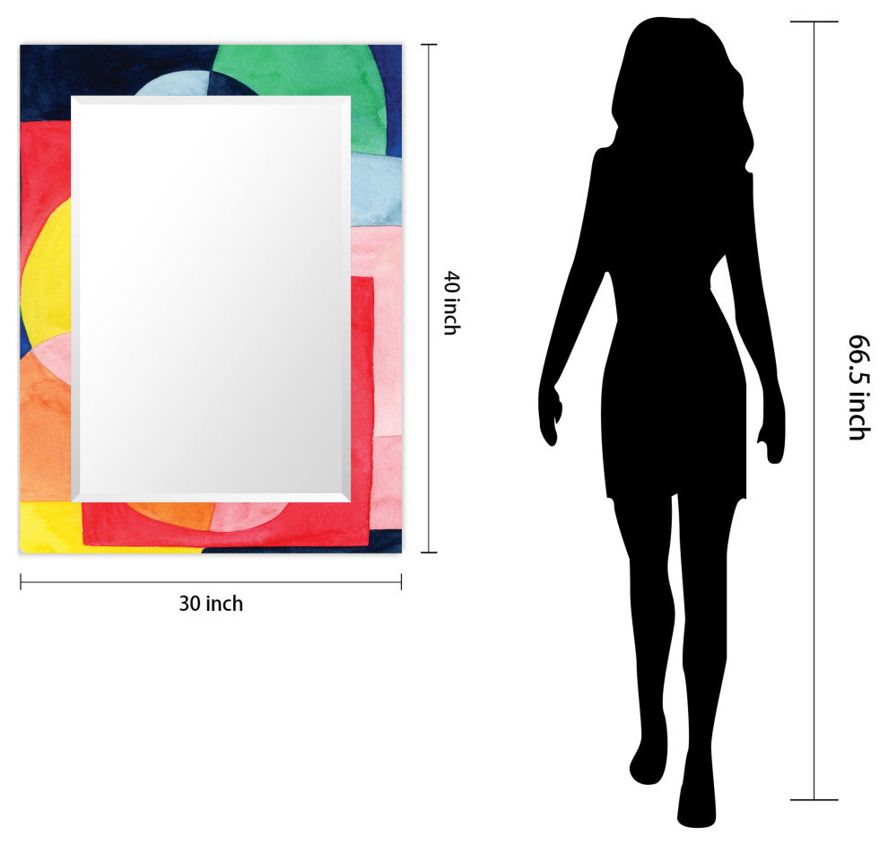 "Launder" Beveled Mirror on Printed Abstarct Tempered Art Glass, 40x30"