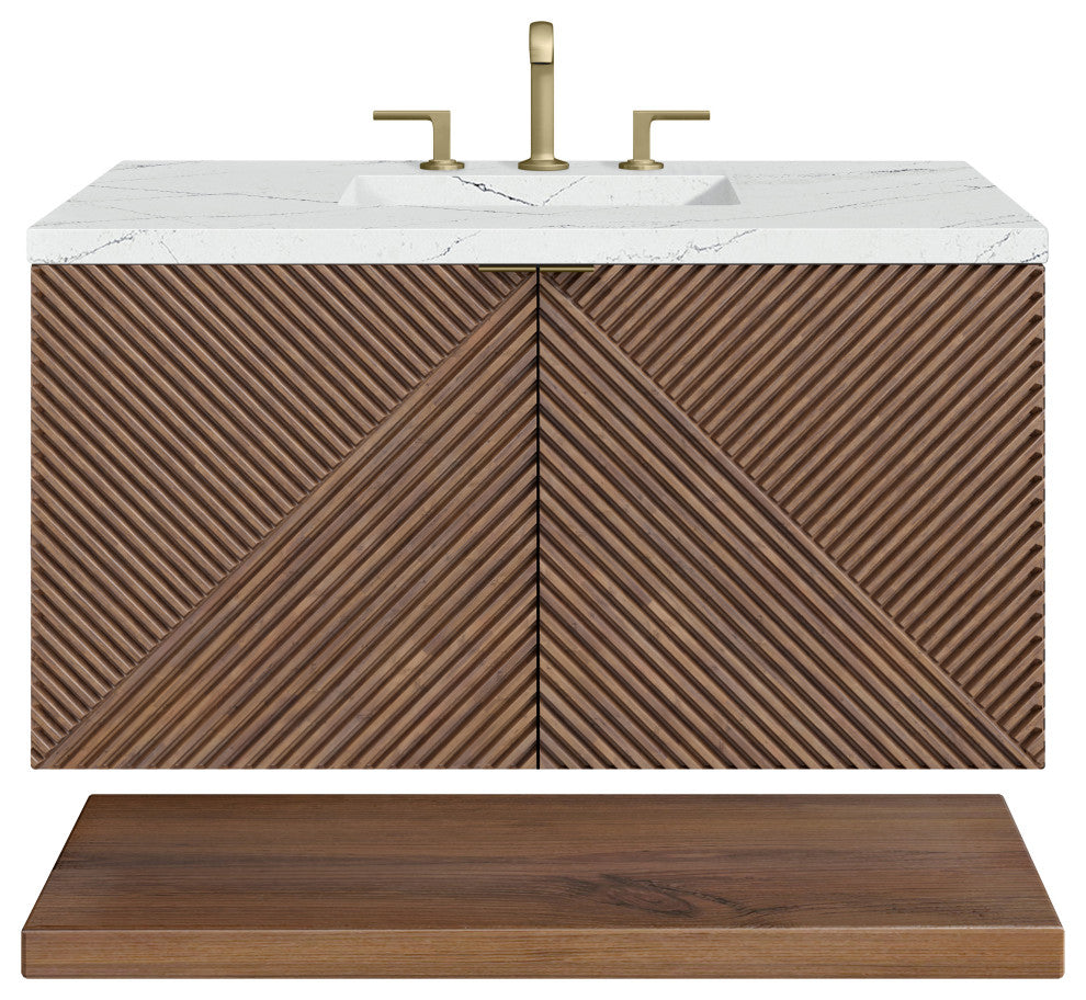 James Martin Marcello Bath Vanity, Chestnut, 36", Ethereal Noctis, Three-Hole