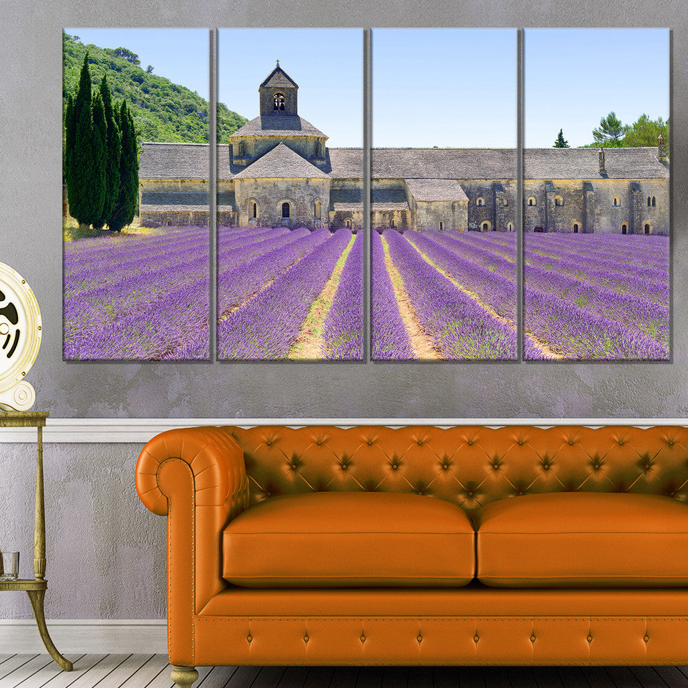 "Abbey of Senanque Blooming Lavender" Landscape Wall Art, 4 Panels, 48"x28"
