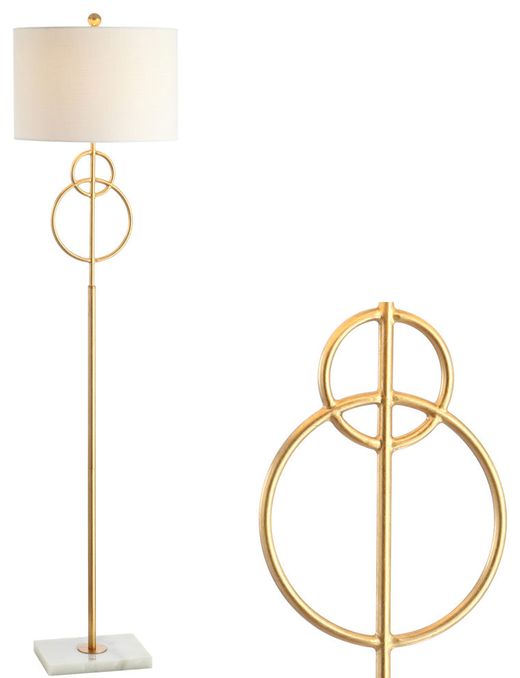 Haines 60" Modern Circle Marble and Metal LED Floor Lamp, Gold